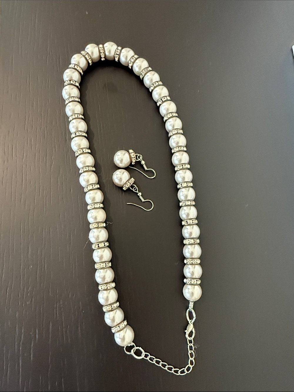 Pearl-Effect Beaded Necklace and Earrings Set - Silver Accent